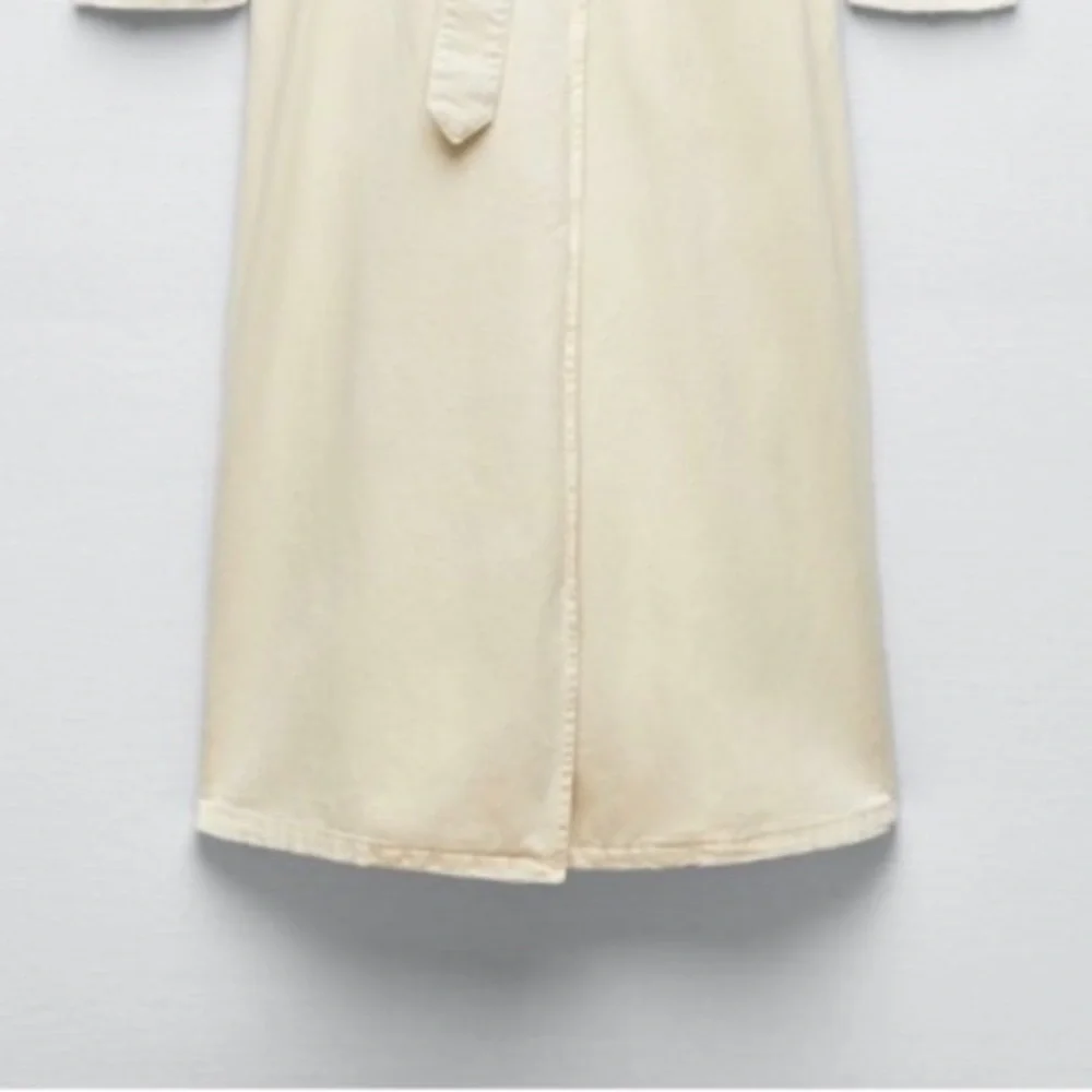 ZARA BELTED COTTON TOPCOAT TRENCH COAT - Picture 12 of 15